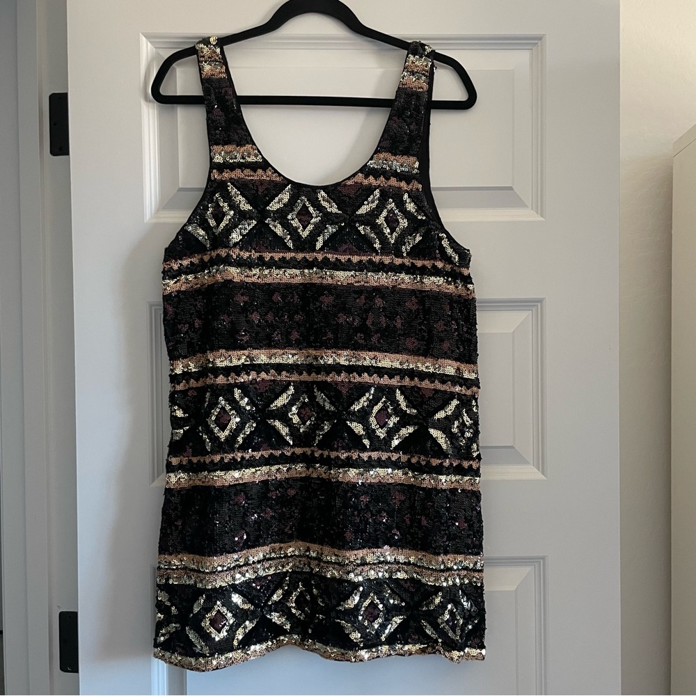 Free People Sequin Shift Dress Scoop Neck Cocktail Dress Size Small